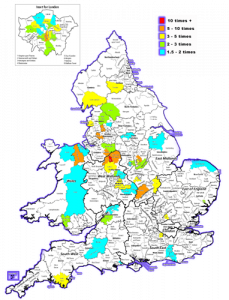 Maps showing Cumberbatch in England distribution from 1881