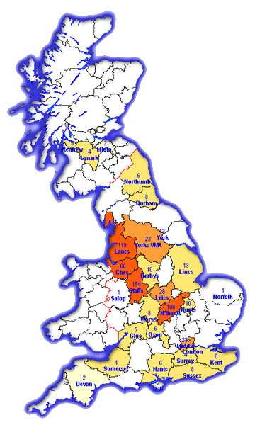 Counts of Cumberbatchs in UK in 1881